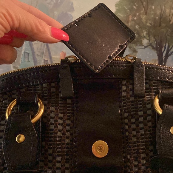 Valentino Garavani large handbag vintage black leather with fabric gold hardware - Picture 3 of 14